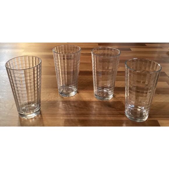 Set of 4 Pasabahce Style Glasses Block Optic 6" Highball Tumblers 16 oz - Picture 4 of 8